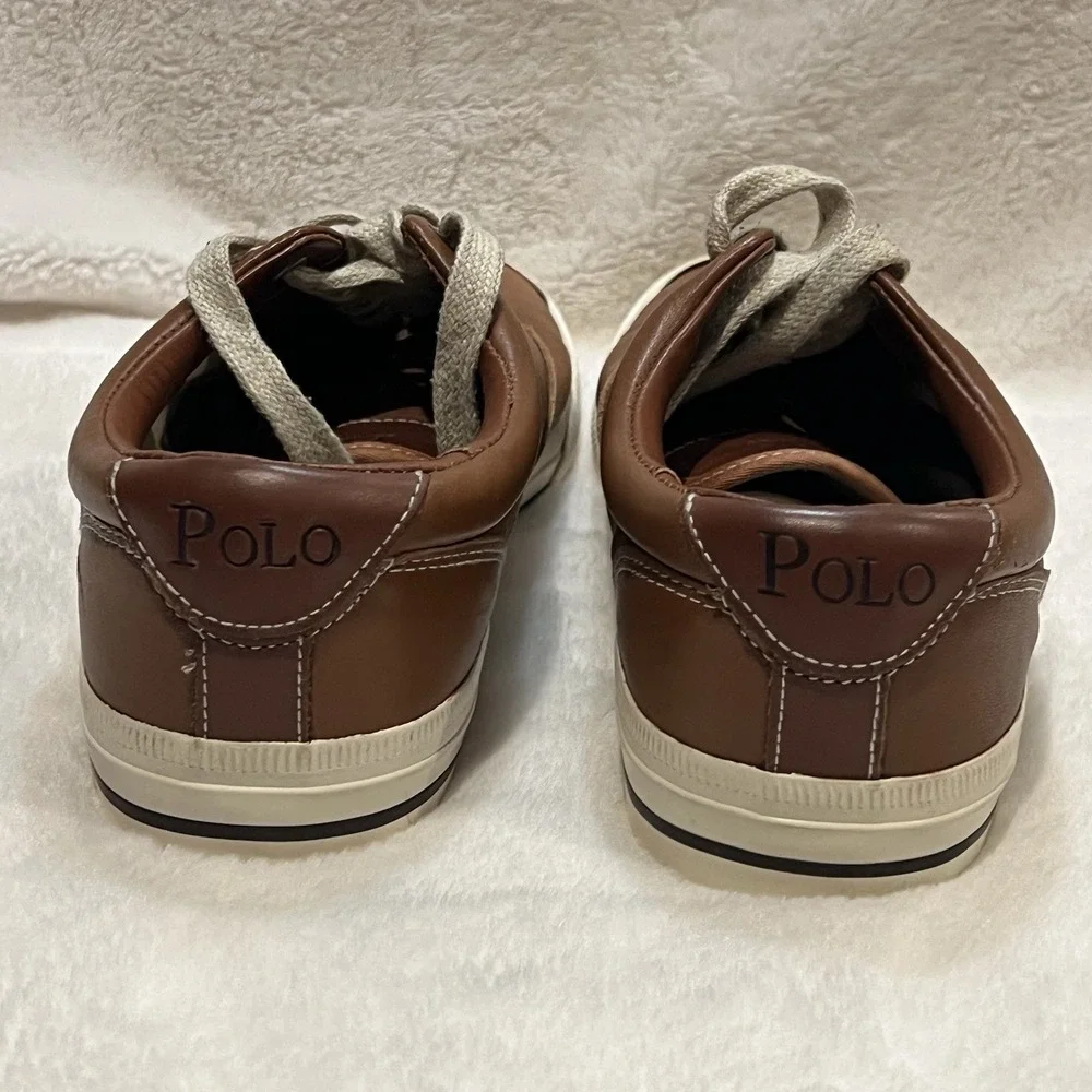 Polo Ralph Lauren Shoes Mens 10.5D Vaughn Casual Sneaker‎ Brown Leather Lace Up